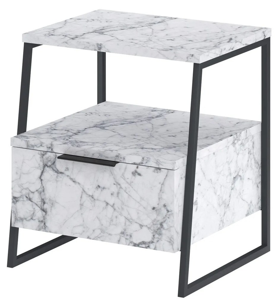 Mesa de Cabeceira "Rocha" - Mármore Carrara - Design Moderno