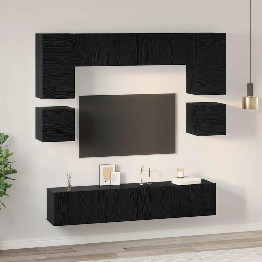 Conjunto de móvel de TV 8 pcs Carvalho Preto 80 x 30 x 30 cm