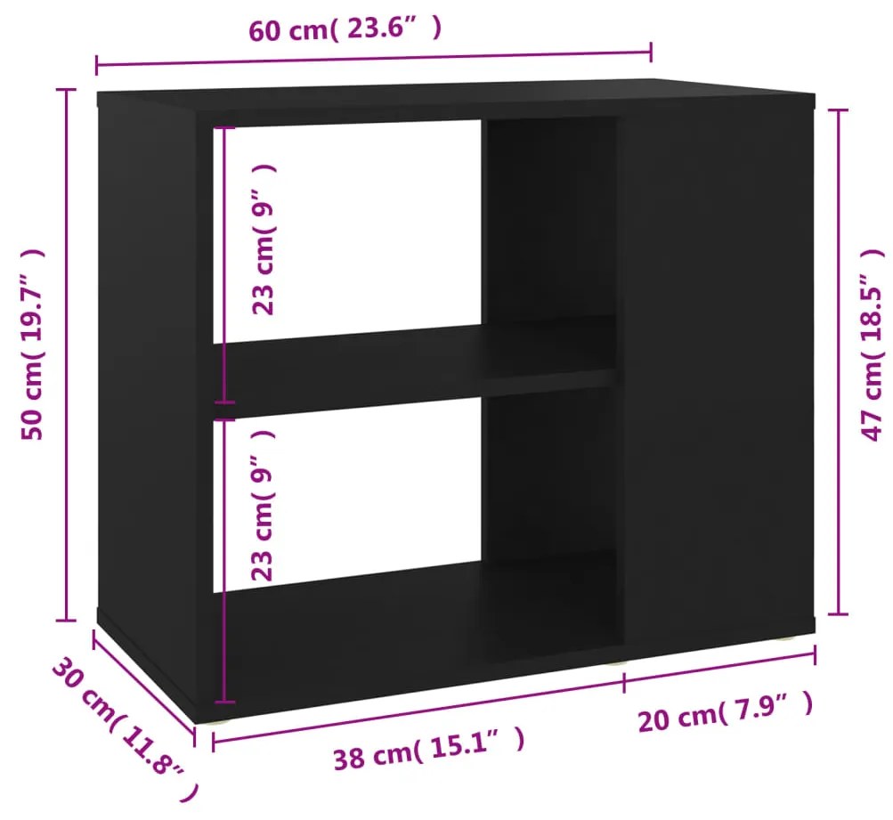 Móvel lateral 60x30x50 cm derivados de madeira preto