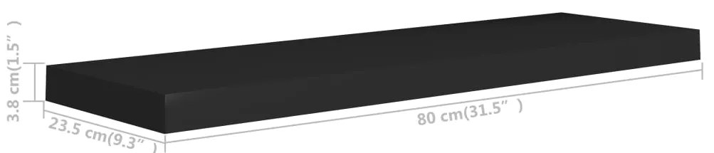 Prateleiras parede suspensas 4 pcs 80x23,5x3,8cm MDF preto
