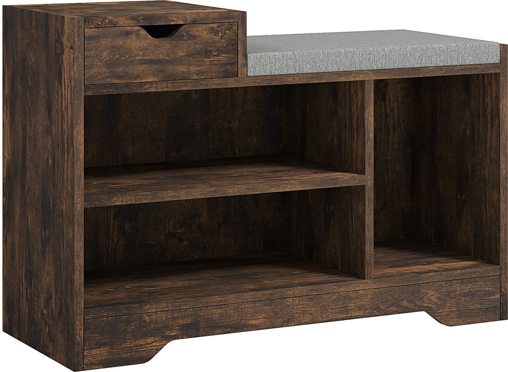 HOMCOM Móvel e Banco para Sapatos, 1 Gaveta e 3 Compartimentos, Capacidade 5 Pares, MDF, 76,5 x 30 x 52 cm, Castanho | Aosom Portugal