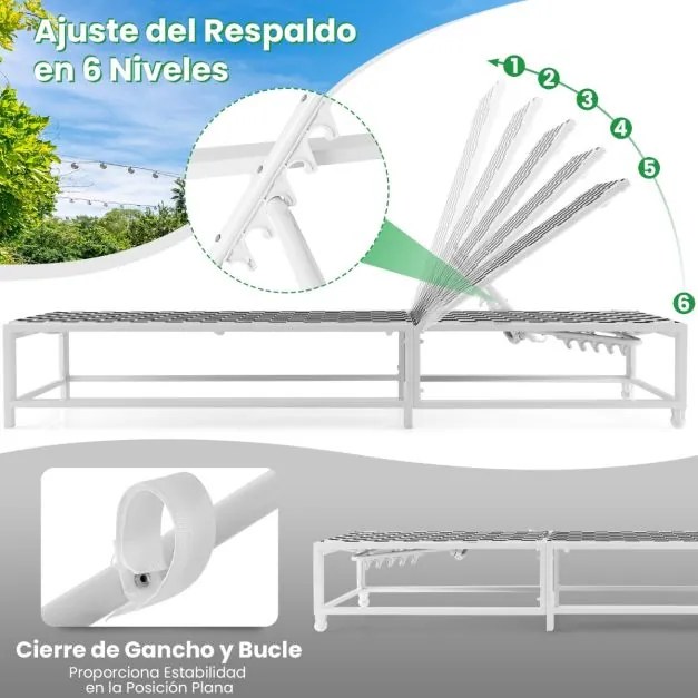 Espreguiçadeira de jardim com rodas XXL, com encosto ajustável suporta até 180 kg Preto + Branco