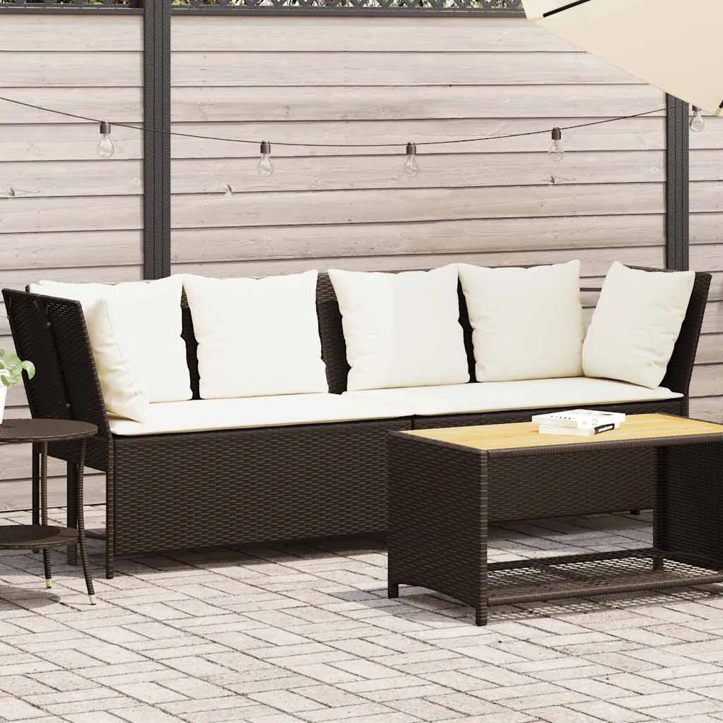 vidaXL Sofá de jardim com almofadões vime PE castanho
