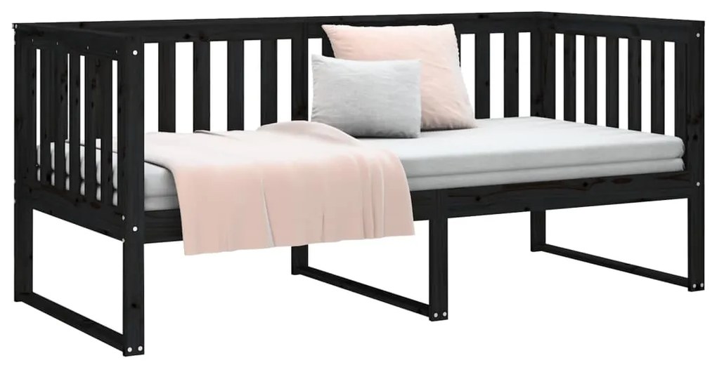 Sofá-cama 90x190 cm madeira de pinho maciça preto