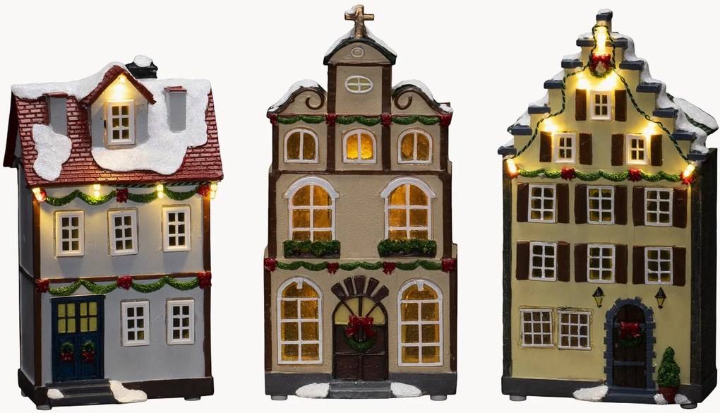 Decorações de Natal LED com temporizador Fibre-optic Houses, conjunto de 2