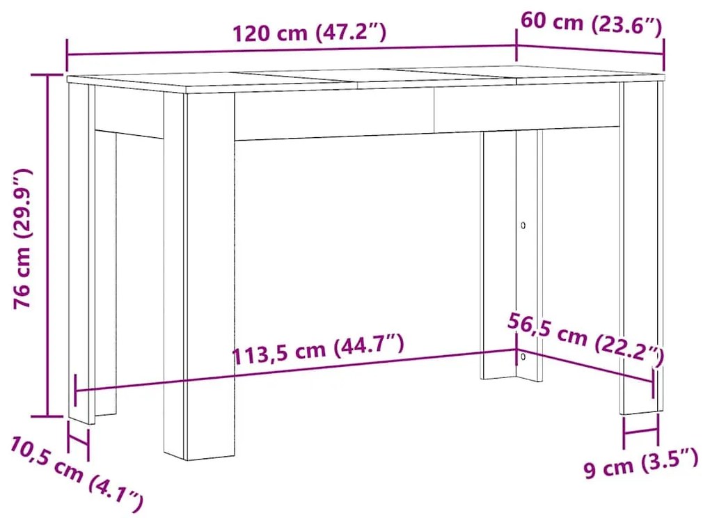 Mesa de jantar 120x60x76 cm derivados de madeira madeira velha