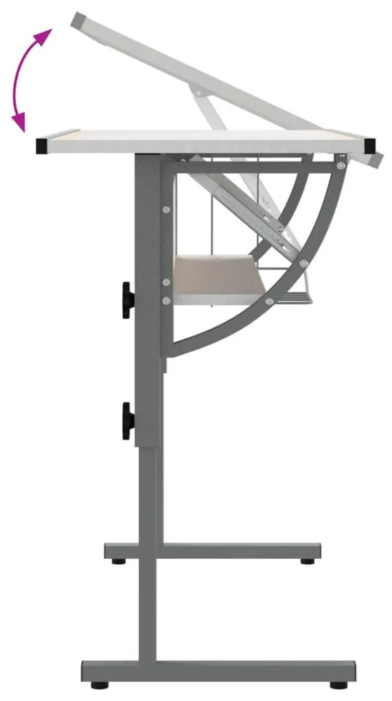 Secretária 110x53x(58-87) cm derivados madeira/aço branco/cinza
