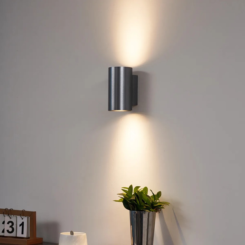 Candeeiro de Parede Moderno Gunmetal Redondo 2 Luzes GU10 50mm - Sandy