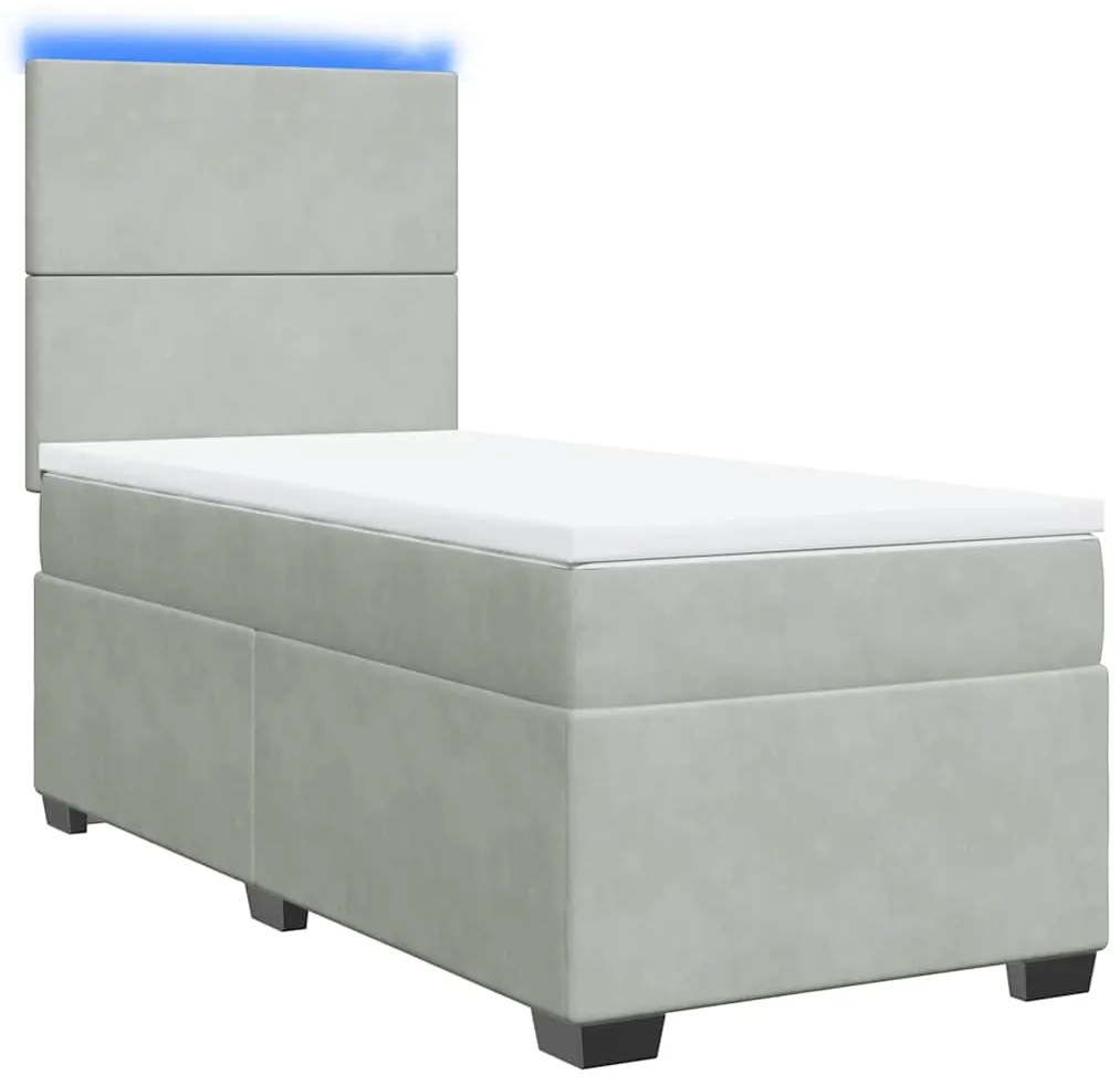 Cama com molas/colchão 100x200 cm veludo cinza-claro