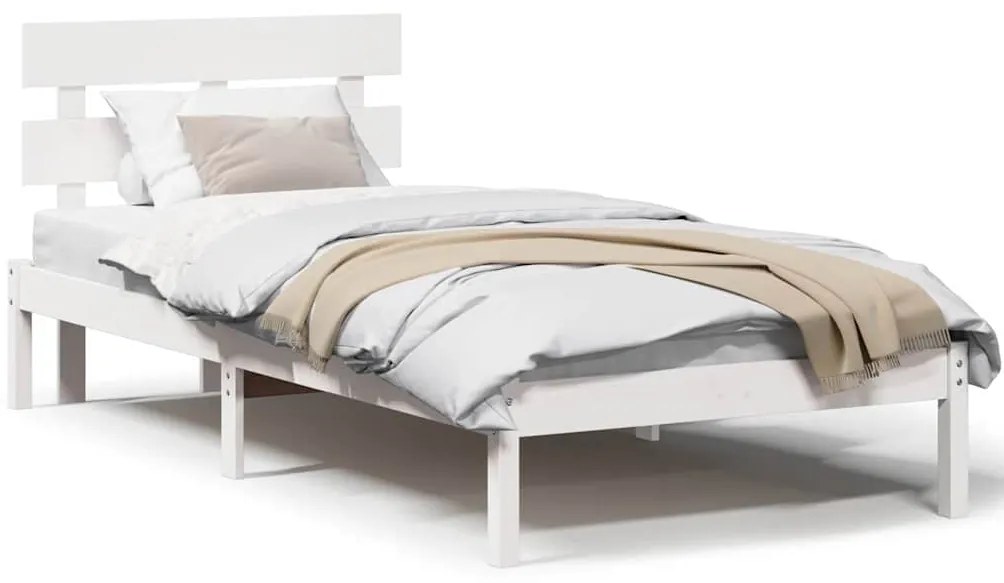 Estrado de Cama com Cabeceira Branca 75x190 cm Madeira Maciça de Pinho