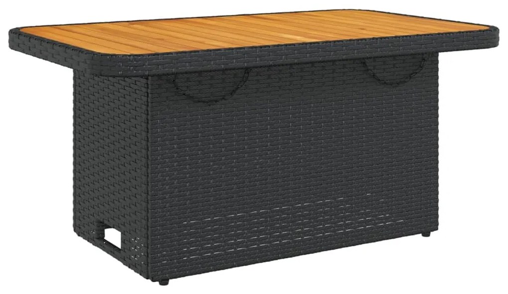 Mesa de jardim 90x55x71 cm vime PE e madeira de acácia preto