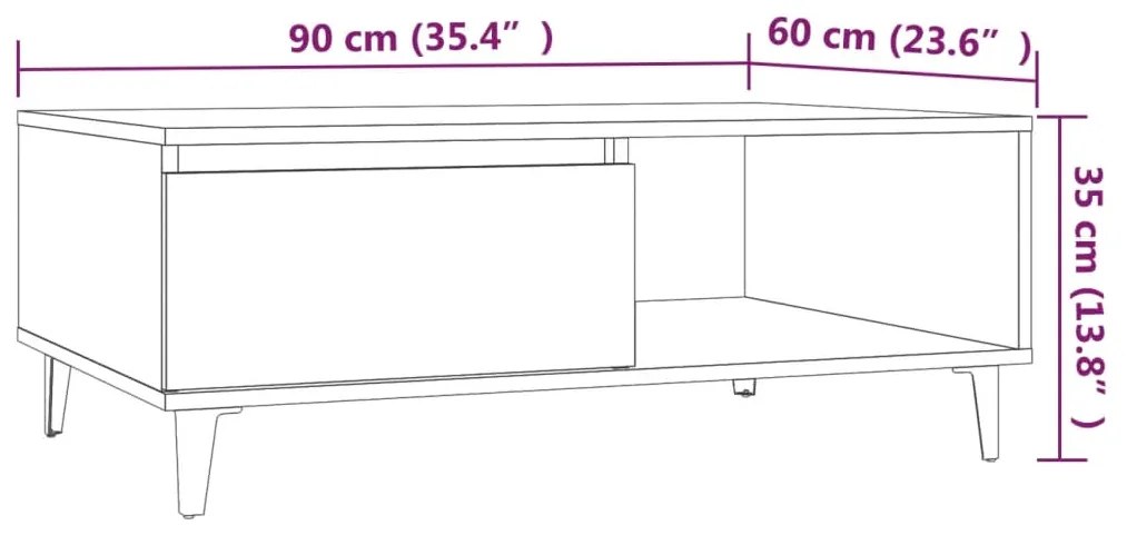 Mesa de centro 90x60x35 cm derivados de madeira cinzento sonoma