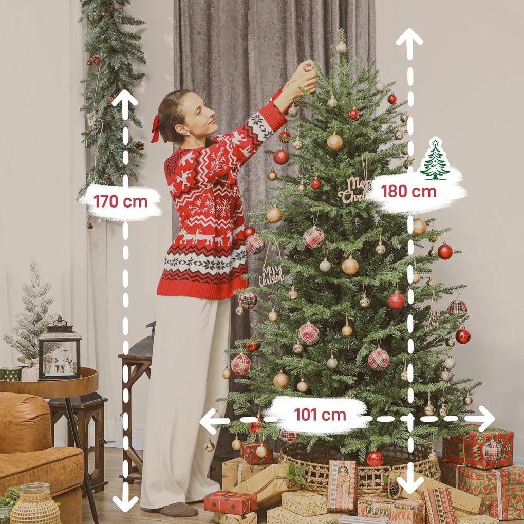 Árvore de Natal Artificial 180 cm com 1794 Ramos Densos Suporte Metálico Dobrável para Interior Verde