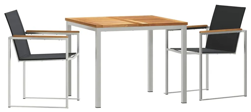Conjunto de Jantar de Jardim 3 Peças em Madeira de Teak e Aço Inoxidáv