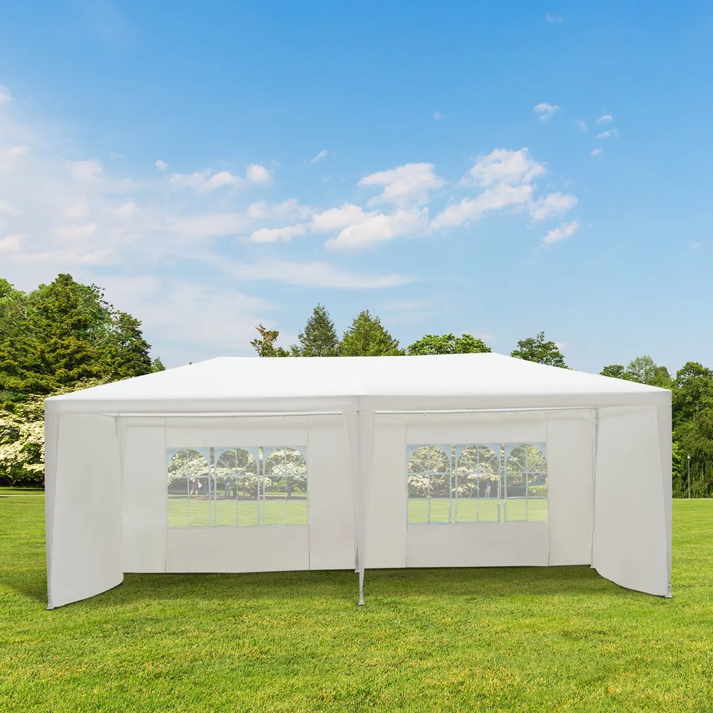 Outsunny Tenda para Festas 5,83x2,95x5,55m com 4 Paredes Laterais e 2 Janelas Tenda de Exterior com Estrutura de Aço para Festas Eventos Casamentos Branco