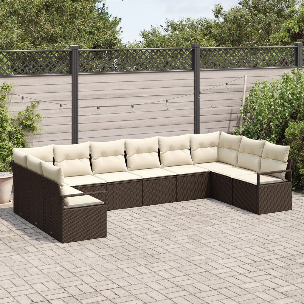 Conjunto de Sofá de Jardim vidaXL com Almofadas 10 Peças Rattan Poli M