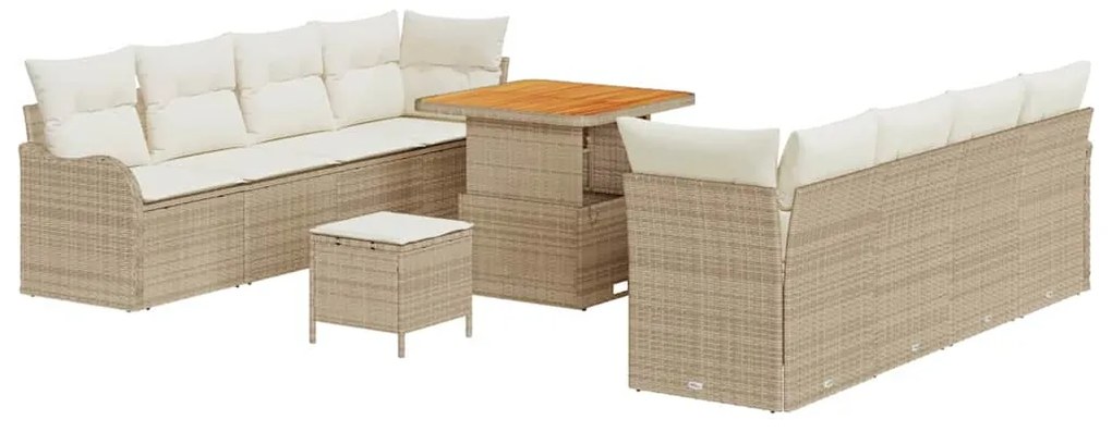 Conjunto de Sofá de Jardim com 11 Peças e Almofadas Bege de Rattan de