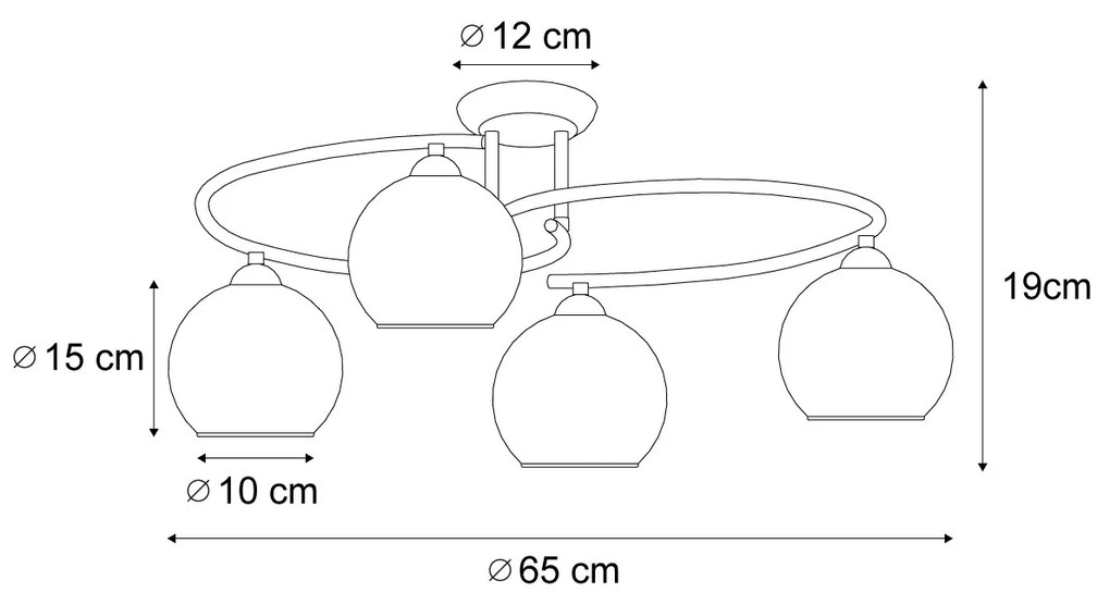 Candeeiro de Teto Moderno Preto com Vidro Fumê 4 Luzes - Alanis