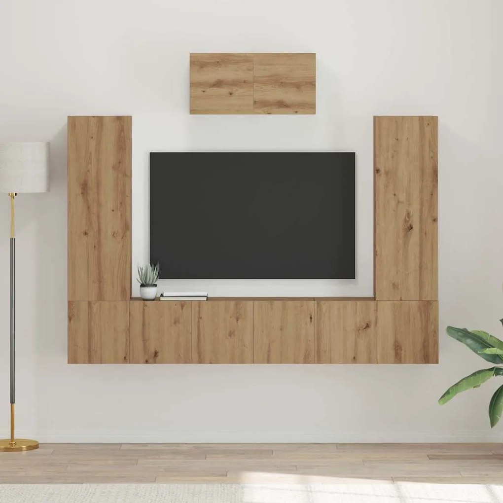 Conjunto de móvel de TV com prateleira 7 pcs carvalho artisiano
