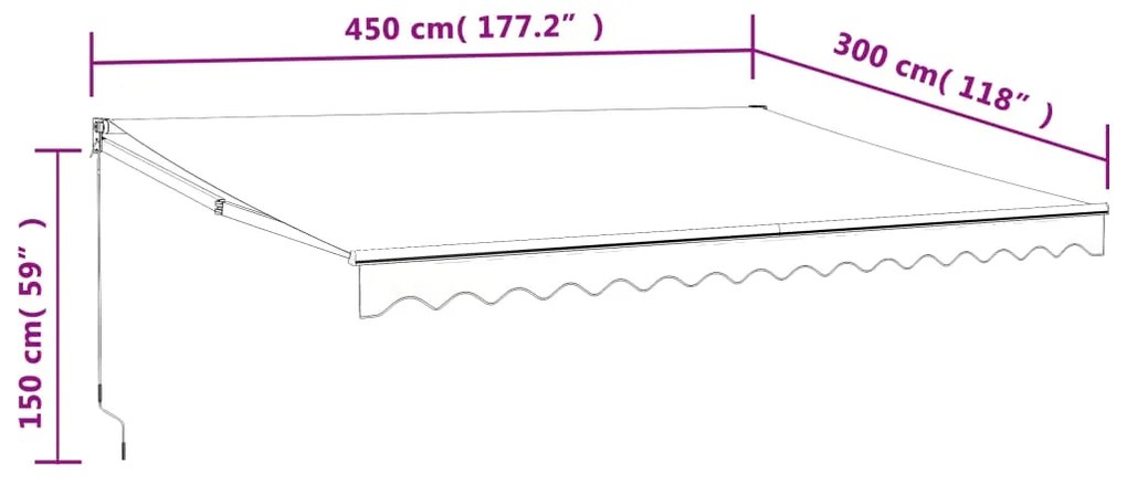 Toldo retrátil automático 4,5x3 m azul e branco