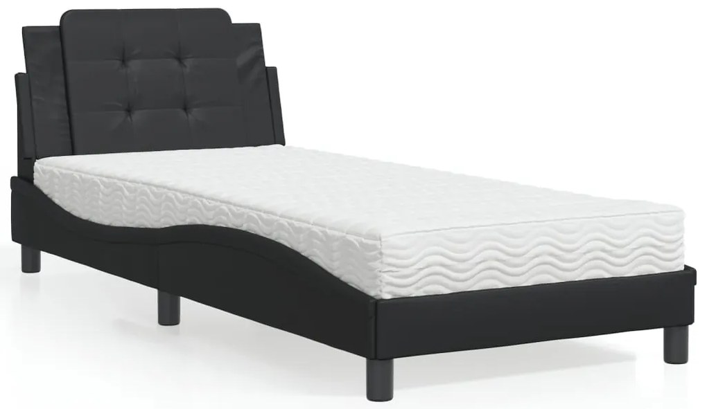 Cama com colchão 90x190 cm couro artificial preto