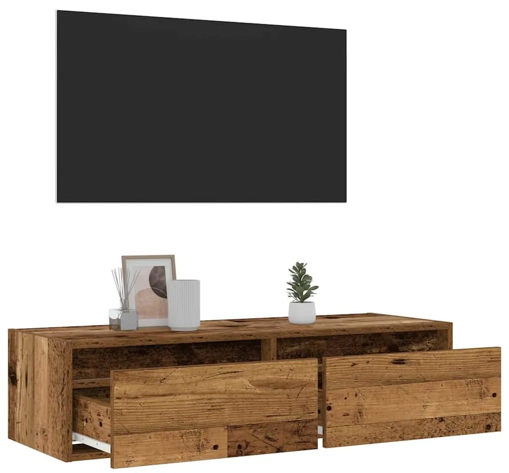 Móvel de TV com luzes LED 100X35,5x25 cm madeira velha
