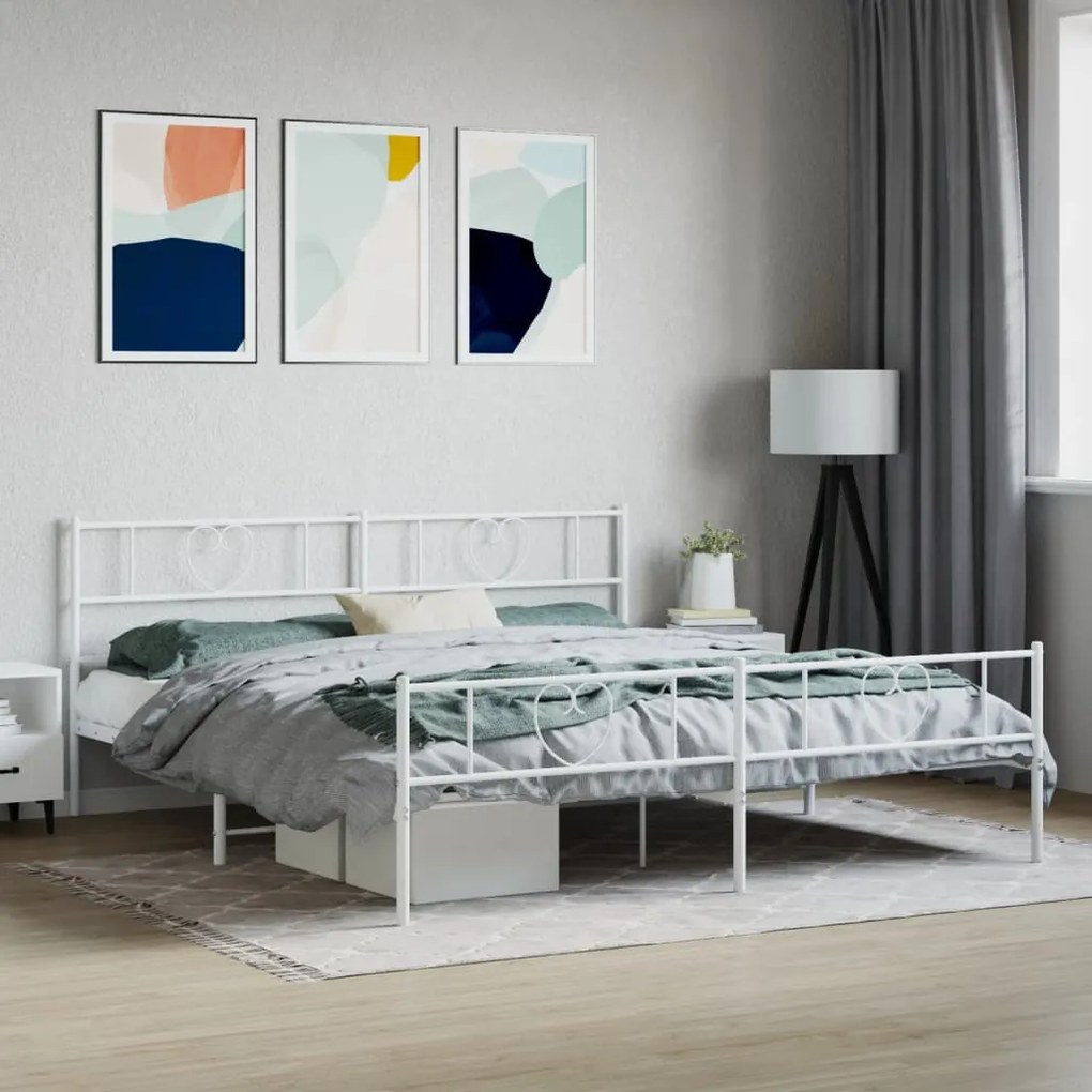 Estrutura de cama com cabeceira e pés 200x200 cm metal branco