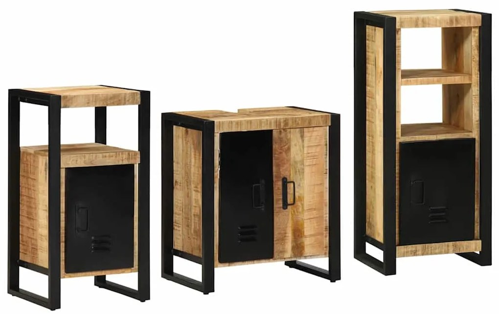 Conjunto de Móveis para Banheiro 3 pcs Madeira de manga maciça