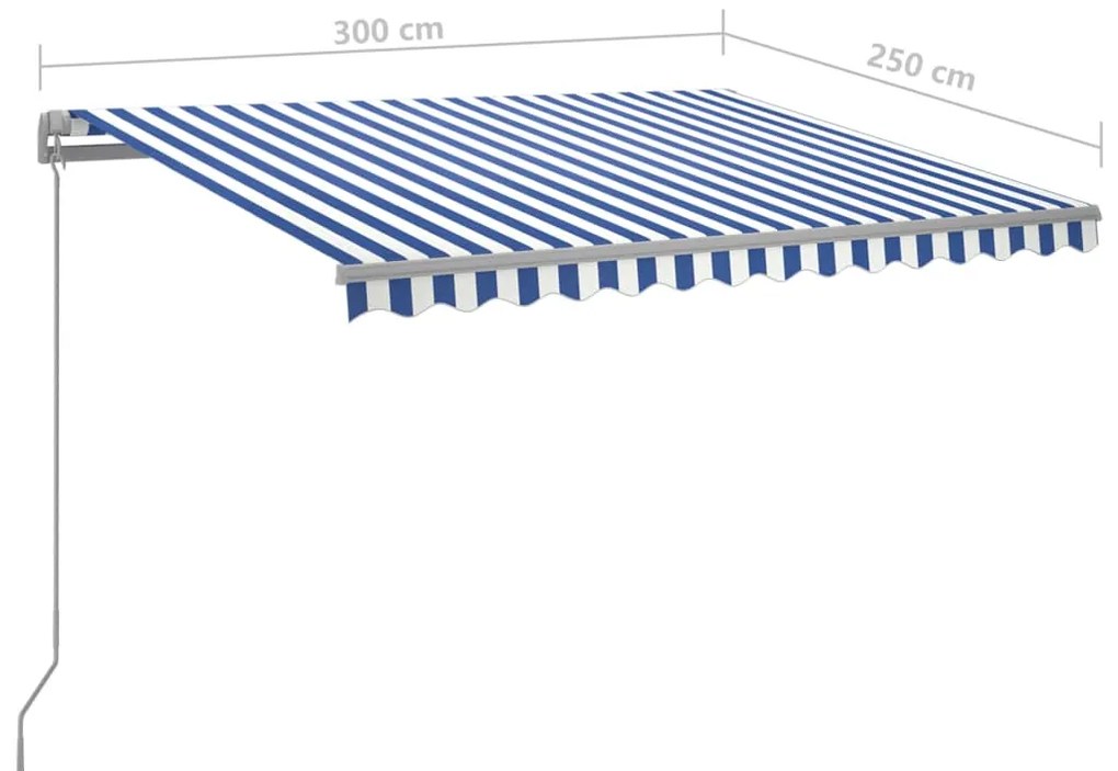 Toldo retrátil manual com LED 300x250 cm azul e branco