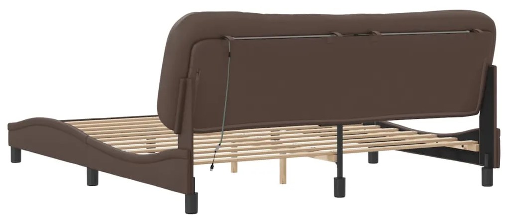 Estrutura cama c/ luzes LED 180x200cm couro artificial castanho