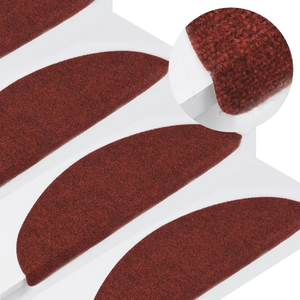 vidaXL Tapetes de escada adesivos 15 pcs 56x17x3 cm vermelho