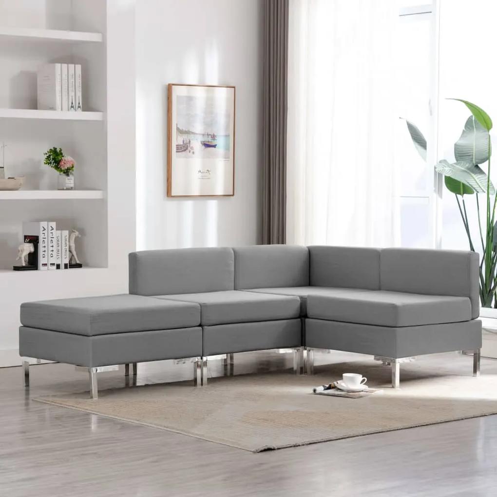 4 pcs conjunto de sofás tecido cinzento-claro