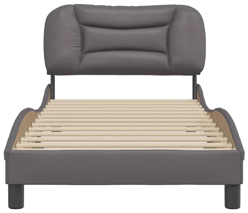 Estrutura cama c/ cabeceira couro artificial 90x190 cm cinzento