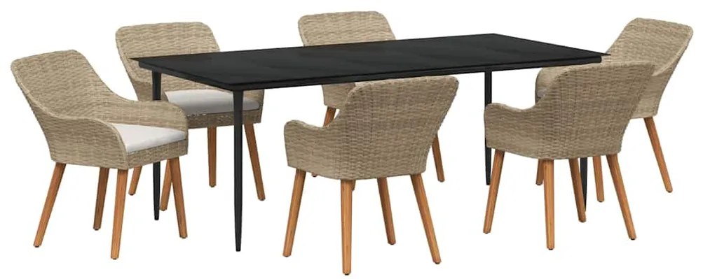 Conjunto de Jantar de Jardim 7 Peças Bege em Rattan Sintético