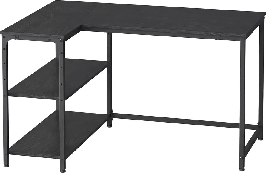 Secretária com espaço de arrumação, em L 110 x 80 x 76 cm, prateleira ajustável em altura Preto