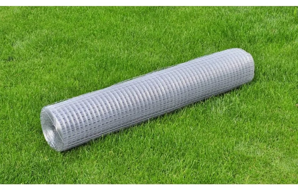 vidaXL Rede de arame p/ galinheiro 25x1 m aço galvanizado prateado