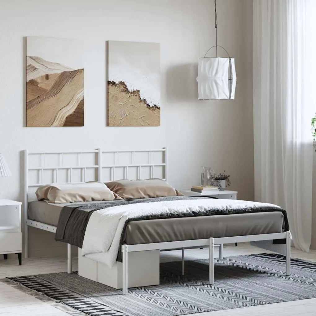 Estrutura de cama com cabeceira 135x190 cm metal branco