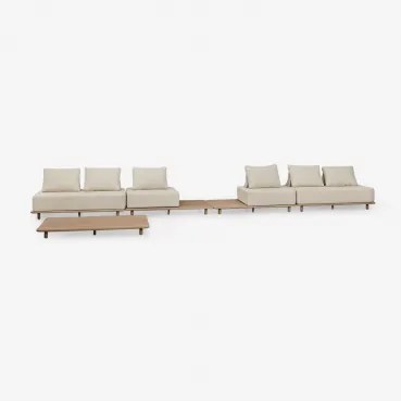 Conjunto De Jardim Com Sofá Modular De 4 Peças Com Mesa Auxiliar E Mesa De Centro 160x95 Cm Em Acácia Portet Marrom Acácia Claro - Sklum