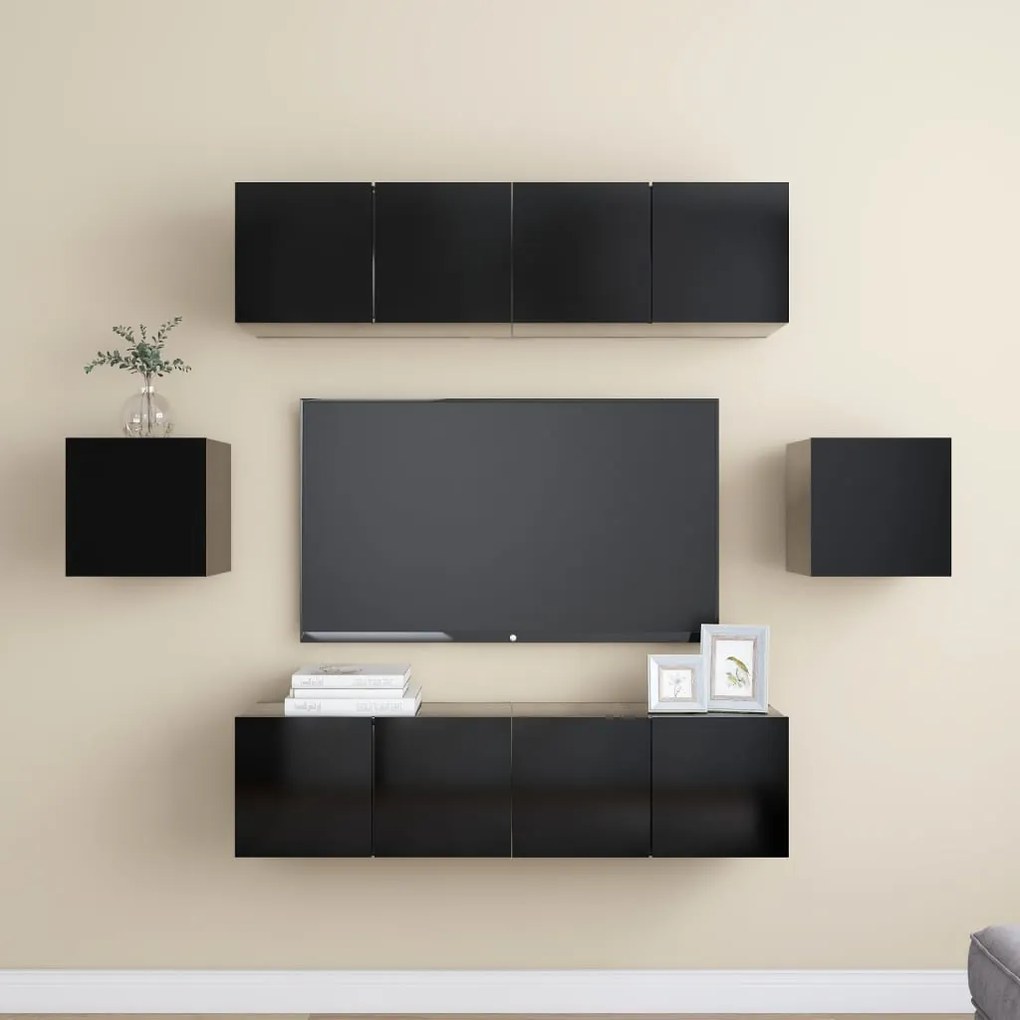 vidaXL 6 pcs conjunto de móveis de TV derivados de madeira preto