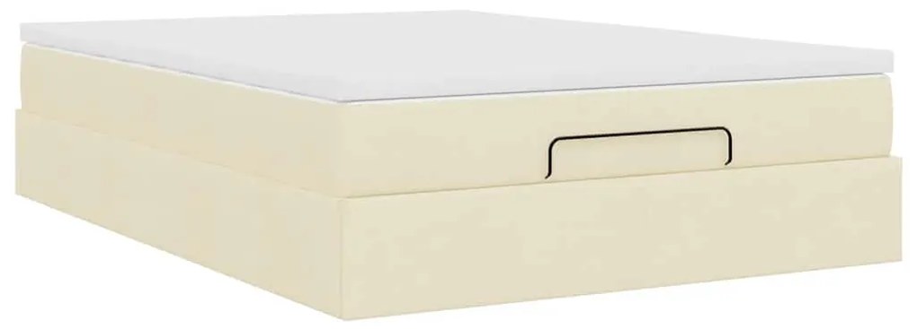 Estrutura de cama otomana com colchão tecido creme 140x200cm