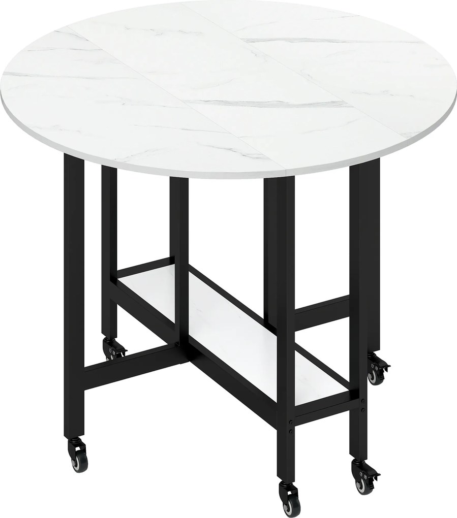 HOMCOM Mesa de Jantar Dobrável com Rodízios, Mesa de Cozinha para 4 Pessoas com Prateleira Integrada, 100 x 100 x 75 cm, Branco | Aosom Portugal