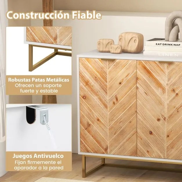 Armario de arrumação com portas e pernas de metal para sala de estar Sala de jantar 80 x 40 x 80 cm Branco