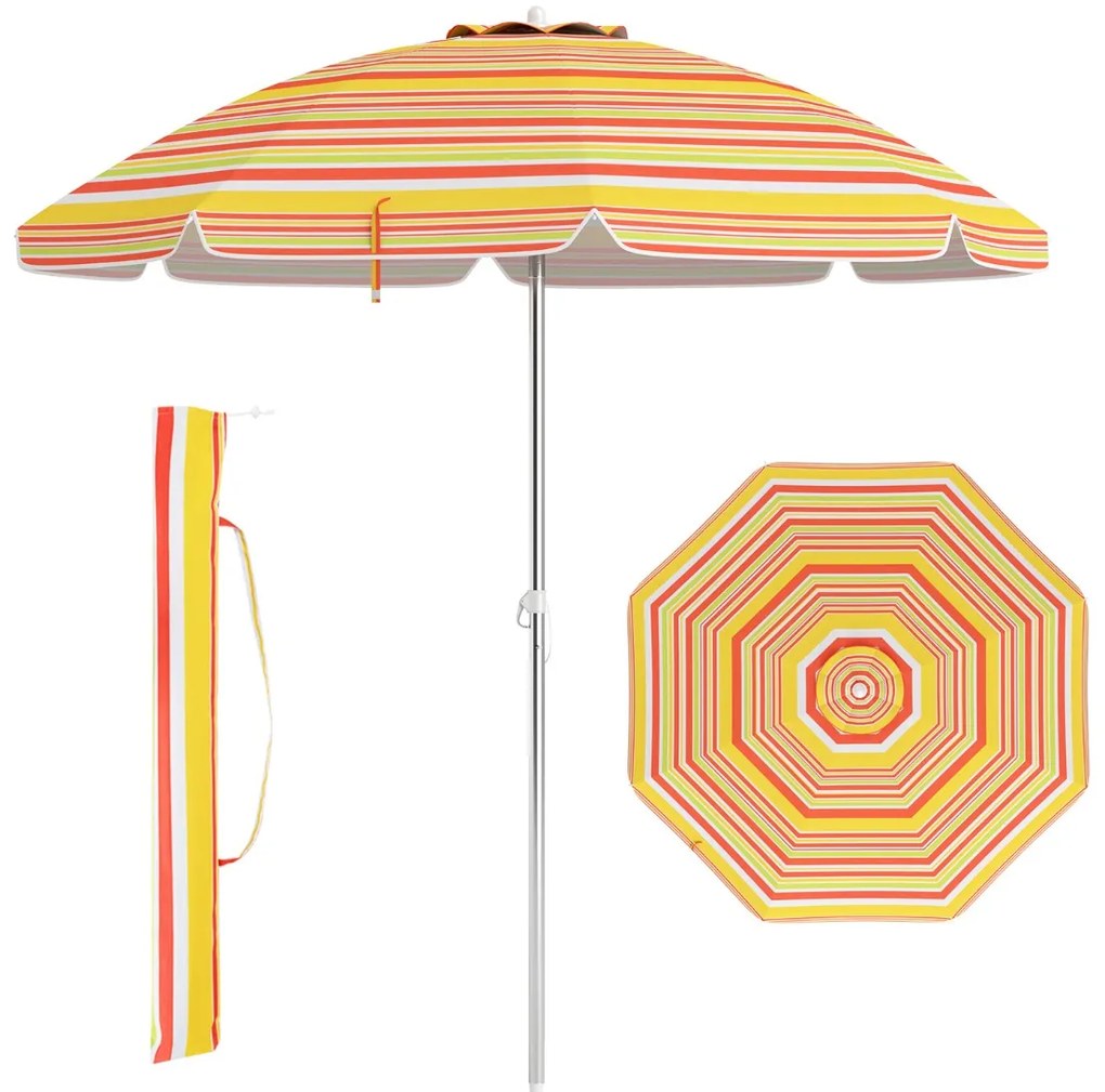 Guarda-sol de praia de 200 cm com porta-copos, proteção solar, guarda-sol de jardim com espiga de chão verde