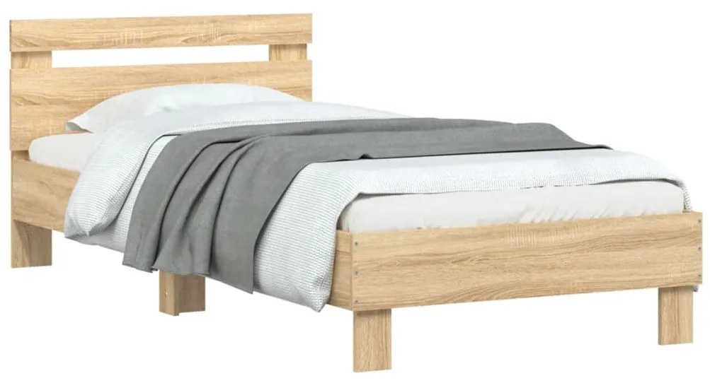 Cama sem colchão com cabeceira 90x190 cm carvalho sonoma