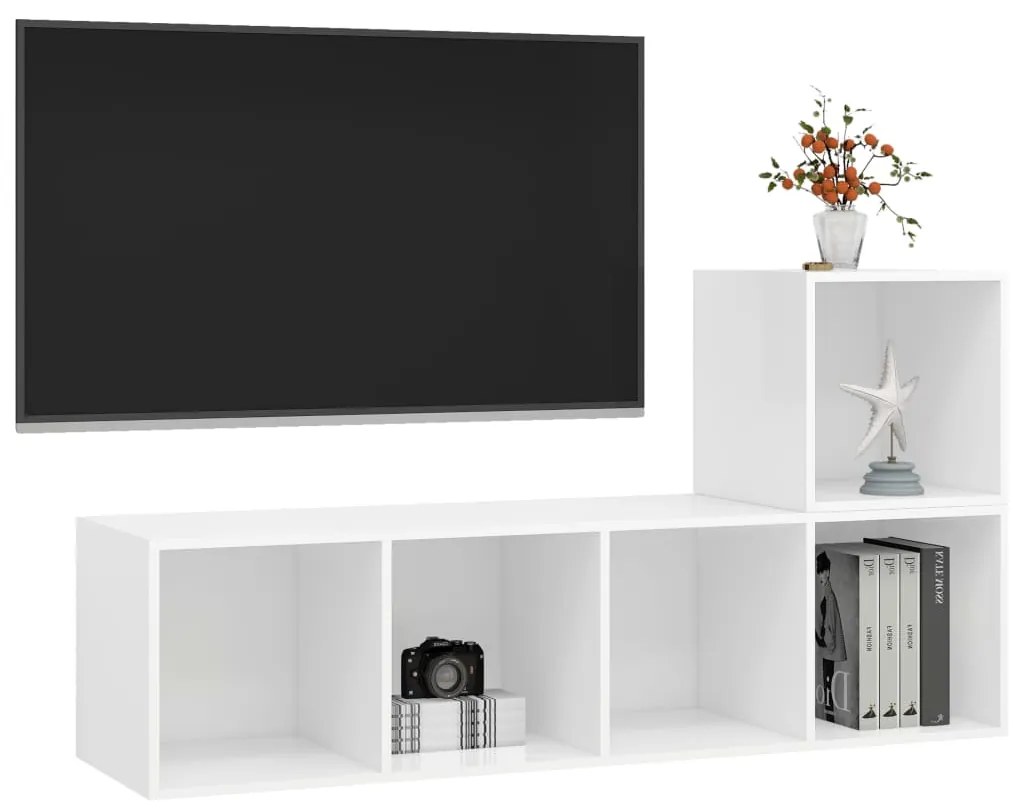 2 pcs conjunto de móveis de TV contraplacado branco