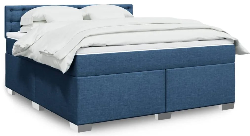 vidaXL Cama com molas/colchão 180x200 cm tecido azul