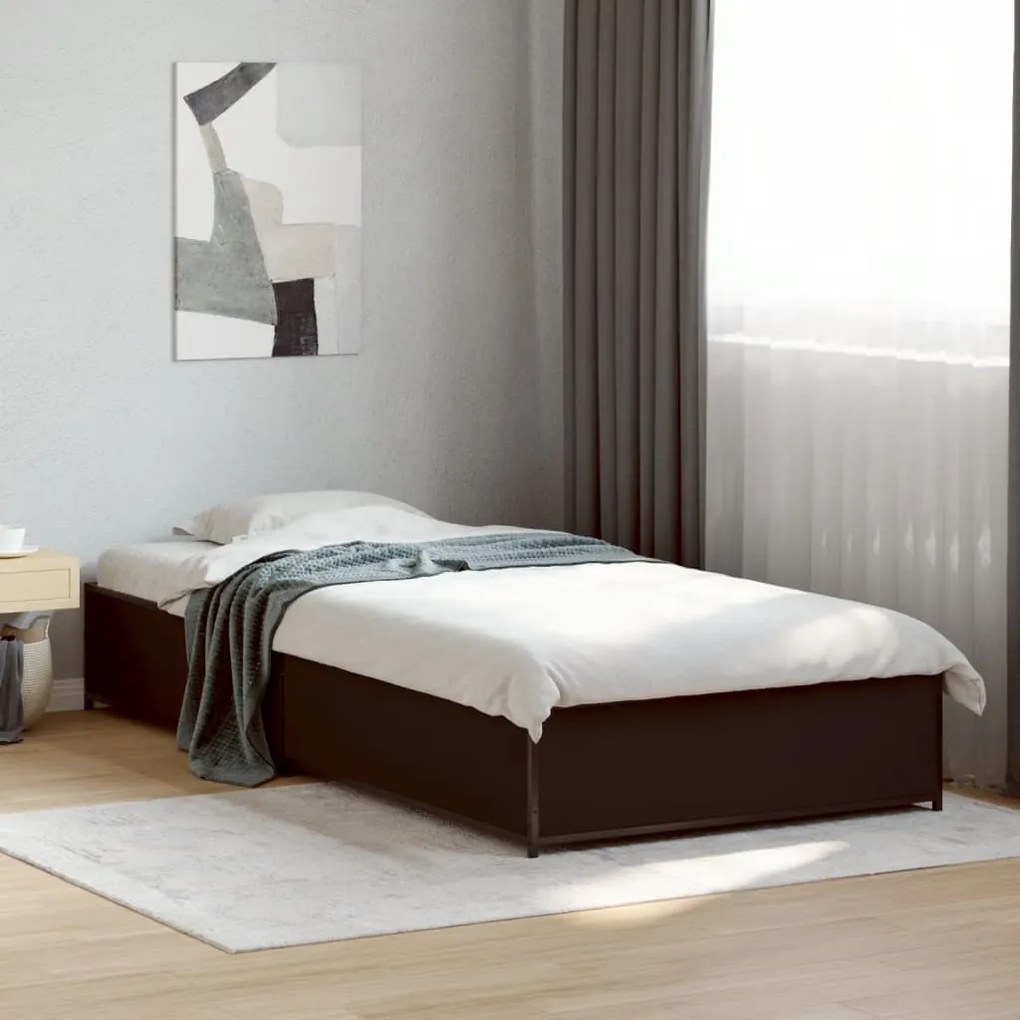 Estrutura de cama 75x190 cm derivados de madeira e metal preto