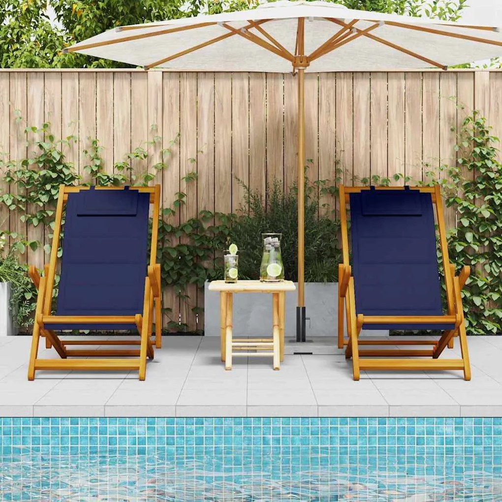 Cadeiras de Praia Dobráveis vidaXL 2 pcs Azul em Madeira de Acácia e T