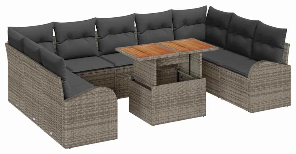 Conjunto de Jantar de Jardim com 10 Peças e Almofadas Cinza em Rattan