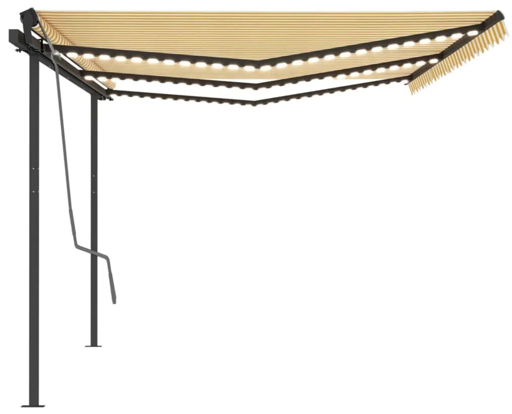 Toldo autom. c/ LED e sensor de vento 6x3,5 m amarelo e branco